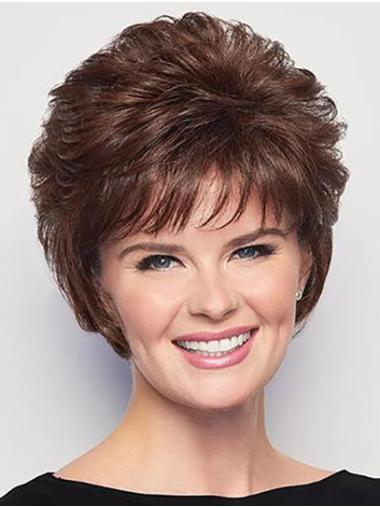 Capless 6" Short Brown Curly Best Classic Wig