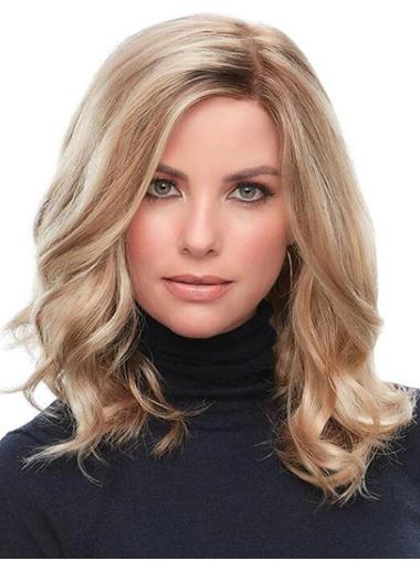 Curly Blonde Without Bangs Synthetic Medium Wig For Women