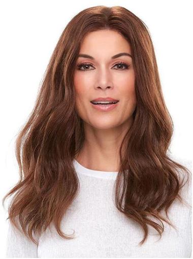 Wavy Brown 18" 100% Hand-tied Without Bangs Styled Human Hair Wigs
