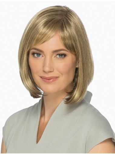 10" Chin Length Straight Blonde Synthetic Bobs Monofilament Wig