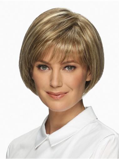 Straight Capless Blonde Synthetic Bobs Medium Wigs For Women