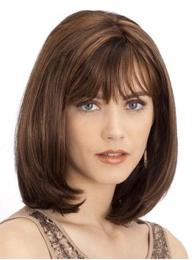 Straight Monofilament Brown Synthetic Bobs Women Medium Wigs
