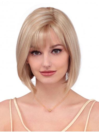10" Chin Length Straight Monofilament Blonde Bobs Synthetic Wigs Online