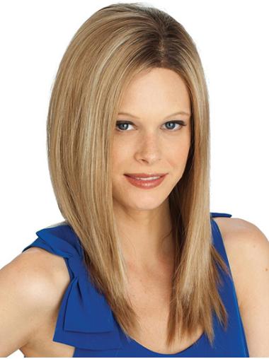 14" Shoulder Length Straight Blonde Synthetic Without Bangs Natural Monofilament Wigs