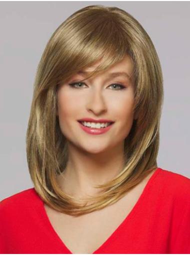 14" Shoulder Length Straight Monofilament Blonde With Bangs Ladies Synthetic Wigs