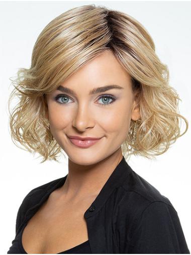 10" Chin Length Wavy Capless Blonde Bobs Ladies Wigs Synthetic