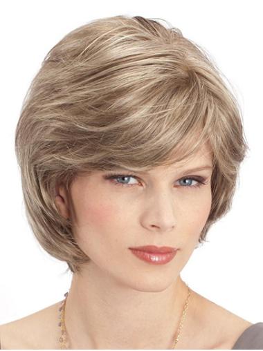 Straight Monofilament Blonde Synthetic With Bangs New Short Wigs