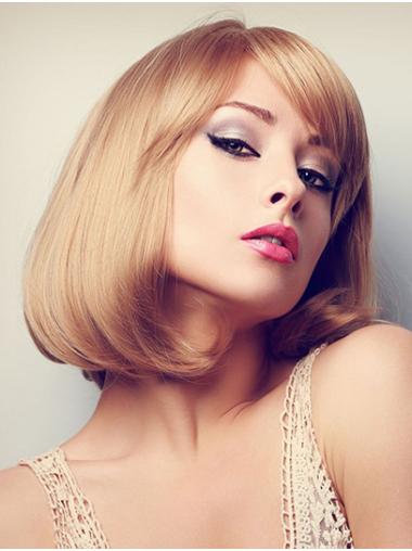 Straight Monofilament Blonde Remy Human Hair Bobs Medium Wig For Women