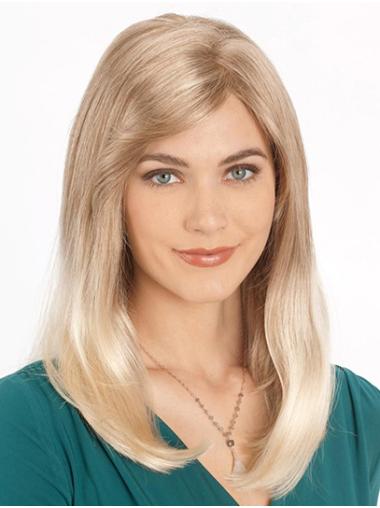 14" Shoulder Length Straight Monofilament Blonde Without Bangs Womens Synthetic Wigs