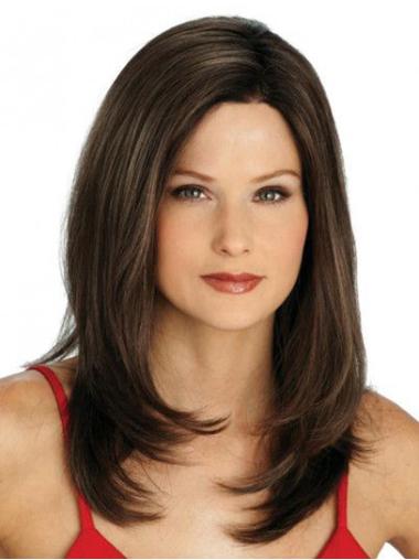 Straight Monofilament Brown Synthetic Without Bangs Medium Wigs For Women
