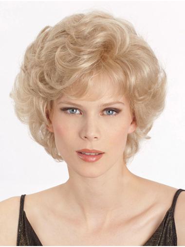 Short Curly Monofilament Synthetic Blonde Women Classic Wigs