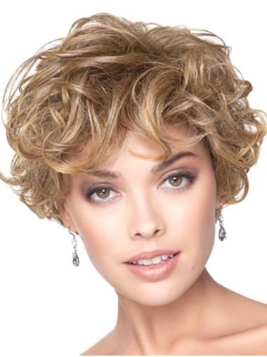 8" Short Curly Blonde Capless Synthetic Soft Bob Wigs