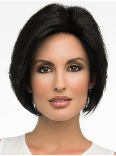 10" Chin Length Straight Black Synthetic Without Bangs Monofilament Wigs