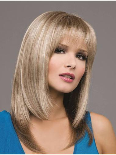 14" Straight Monofilament Ombre/2 Tone With Bangs Long Wig