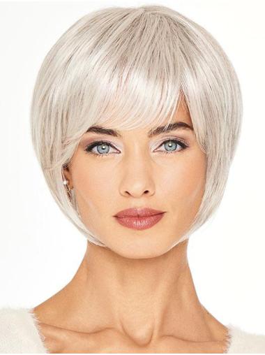 8" Straight Grey Synthetic Short Fabulous Grey Wigs