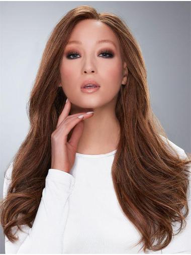 Wavy 100% Hand-Tied Brown Without Bangs Long High Quality Human Hair Wigs