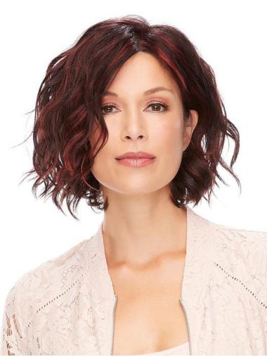 12" Chin Length Wavy Red Bobs Synthetic Top Medium Wigs