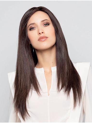 Straight 100% Hand-Tied Brown Without Bangs Long Comfortable Human Hair Wigs