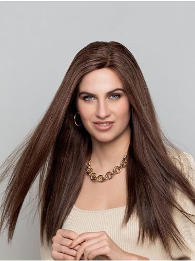 Straight Monofilament Brown Without Bangs Long Natural Looking Human Hair Wigs