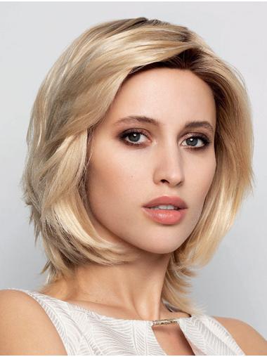 Straight 100% Hand-Tied Blonde Layered Chin Length Human Hair Wigs For Women