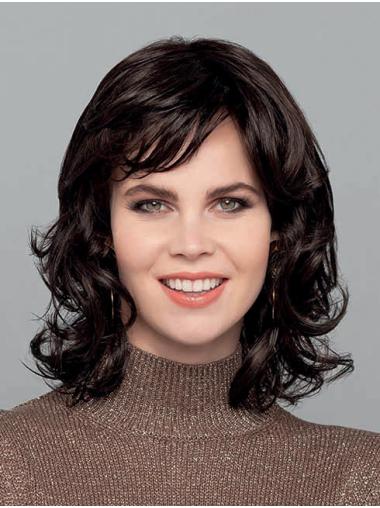 14" Shoulder Length Curly Black Bobs Synthetic Medium Wigs Women