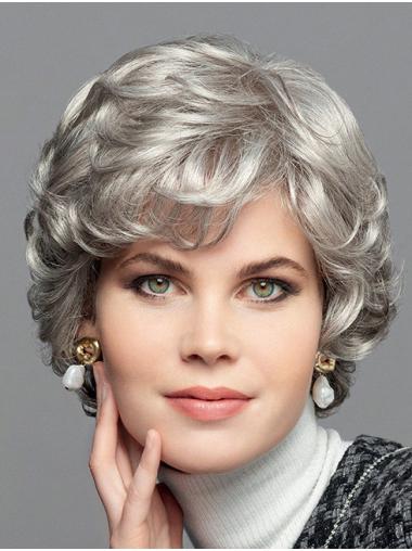 10" Curly Grey Synthetic Chin Length Grey Wig