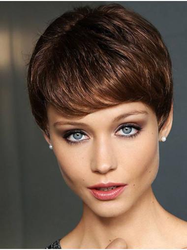 4" Straight Brown Boycuts Synthetic Ladies Short Wigs