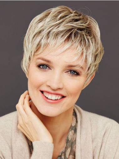 Short Straight Blonde Boycuts Synthetic 100% Hand Tied Wigs