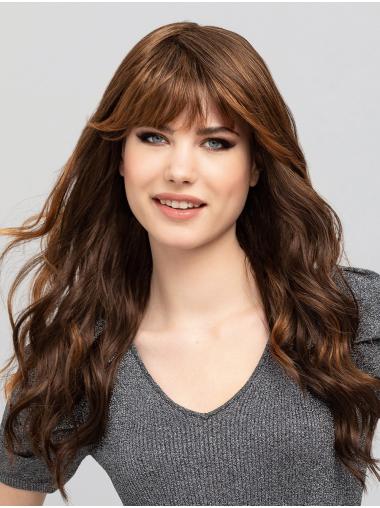 16" Wavy Brown With Bangs Synthetic Modern Long Wigs