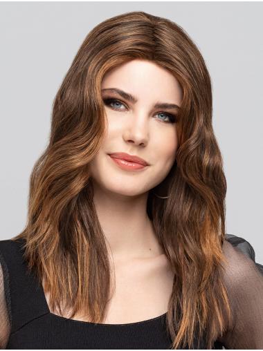 16" Wavy Brown Without Bangs Synthetic Long Wigs For Women
