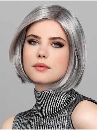 12" Straight Grey Bobs Synthetic Stylish Lace Front Wig