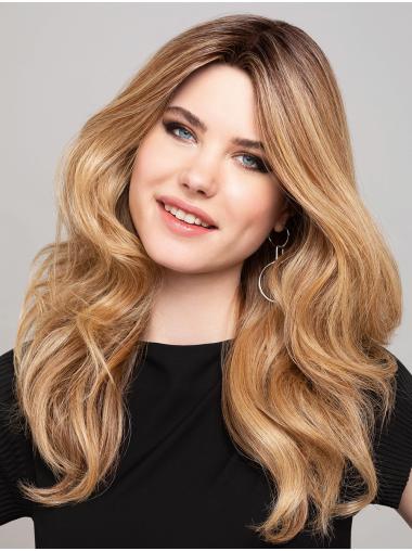 Long Wavy Blonde Without Bangs Synthetic Amazing Hand Tied Wigs