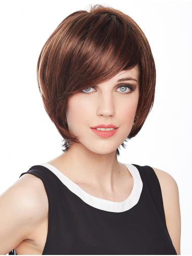10" Chin Length Straight Auburn Bobs Synthetic Monofilament Wigs