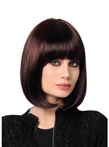 12" Chin Length Straight Black Bobs Synthetic Affordable Monofilament Wigs