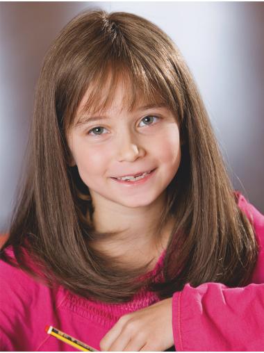 Straight Monofilament Brown With Bangs Shoulder Length Kids Wig