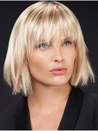Straight 100% Hand-Tied Platinum Blonde Bobs Chin Length Stylish Lace Wigs