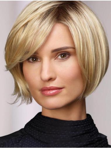 8" Short Straight Blonde Bobs Synthetic Ladies Monofilament Wigs
