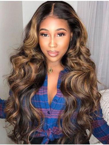 Body Wave Wigs With Highlights 100% Human Hair Pre Plucked Lace Front Wig