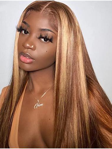 Straight Lace Front Human Hair Wigs Honey Blonde Ombre Lace Front Wig With Highlight