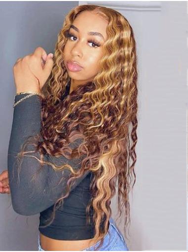 Deep Wave Frontal Wig Ombre Honey Blonde With Highlights Lace Wigs Lace Front Wigs