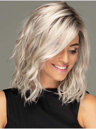 14" Wavy Platinum Blonde Synthetic Affordable Lace Front Wigs