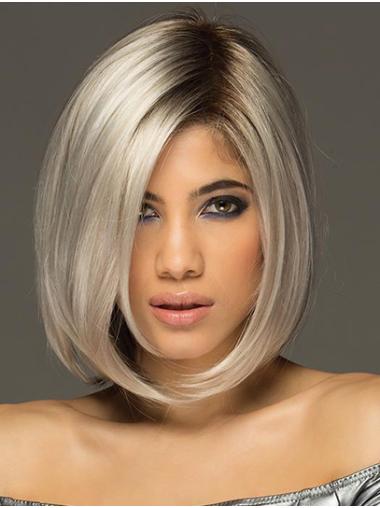 Chin Length Monofilament Without Bangs Grey 12" Great Synthetic Wigs