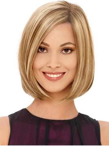 12" Straight Blonde Synthetic Monofilament Ladies Bob Style Wigs