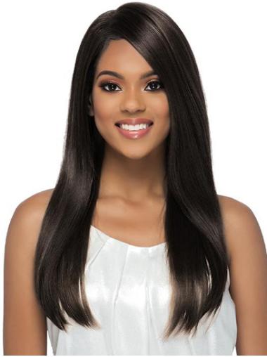 18" Straight Black Synthetic 100% Hand-tied African American Wig