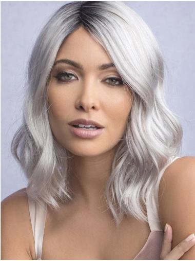 Wavy Monofilament Synthetic Shoulder Length Fabulous Grey Wigs
