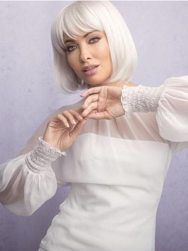 Straight Monofilament Synthetic Chin Length Best Grey Wigs