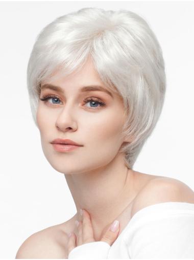 Straight 100% Hand-tied Synthetic Short Grey Ladies Wigs