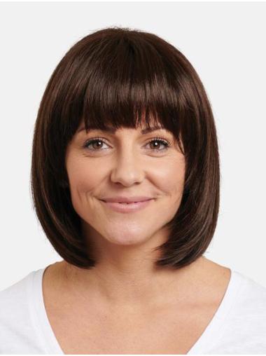 Remy Human Hair 12" Brown Chin Length 100% Hand-Tied Straight Perfect Bob Wigs
