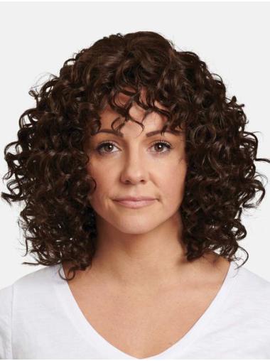 Brown 14" Without Bangs Curly Synthetic Capless High Quality Medium Wigs