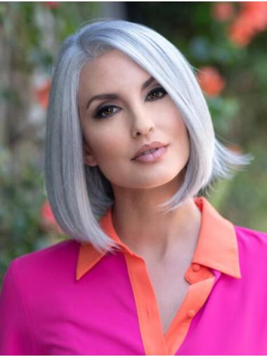 Straight Monofilament Synthetic Chin Length Beautiful Grey Wigs